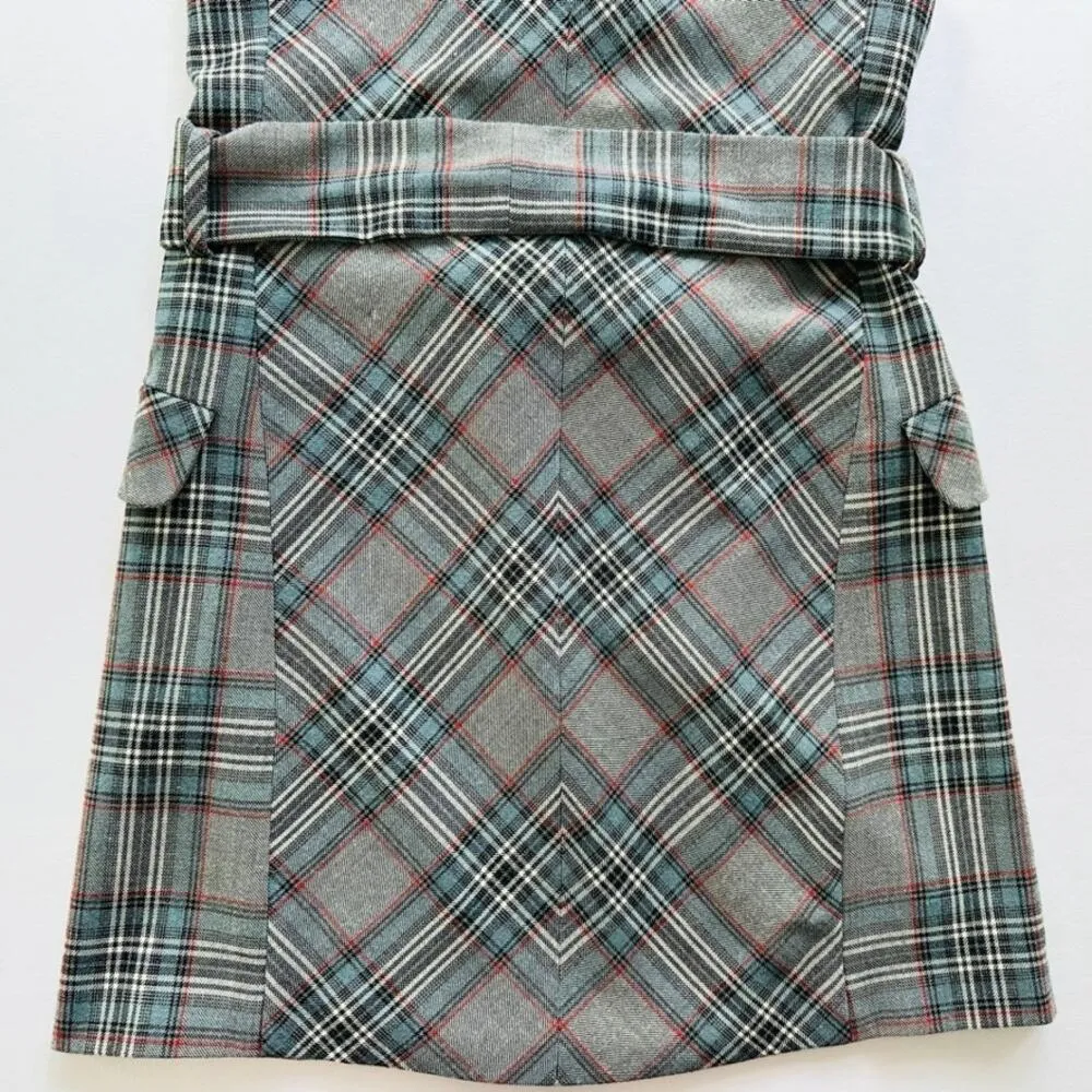 AMUR Dalton Vest Dress Size Small Grey Tartan Plaid Belted Convertible Gray - Image 12