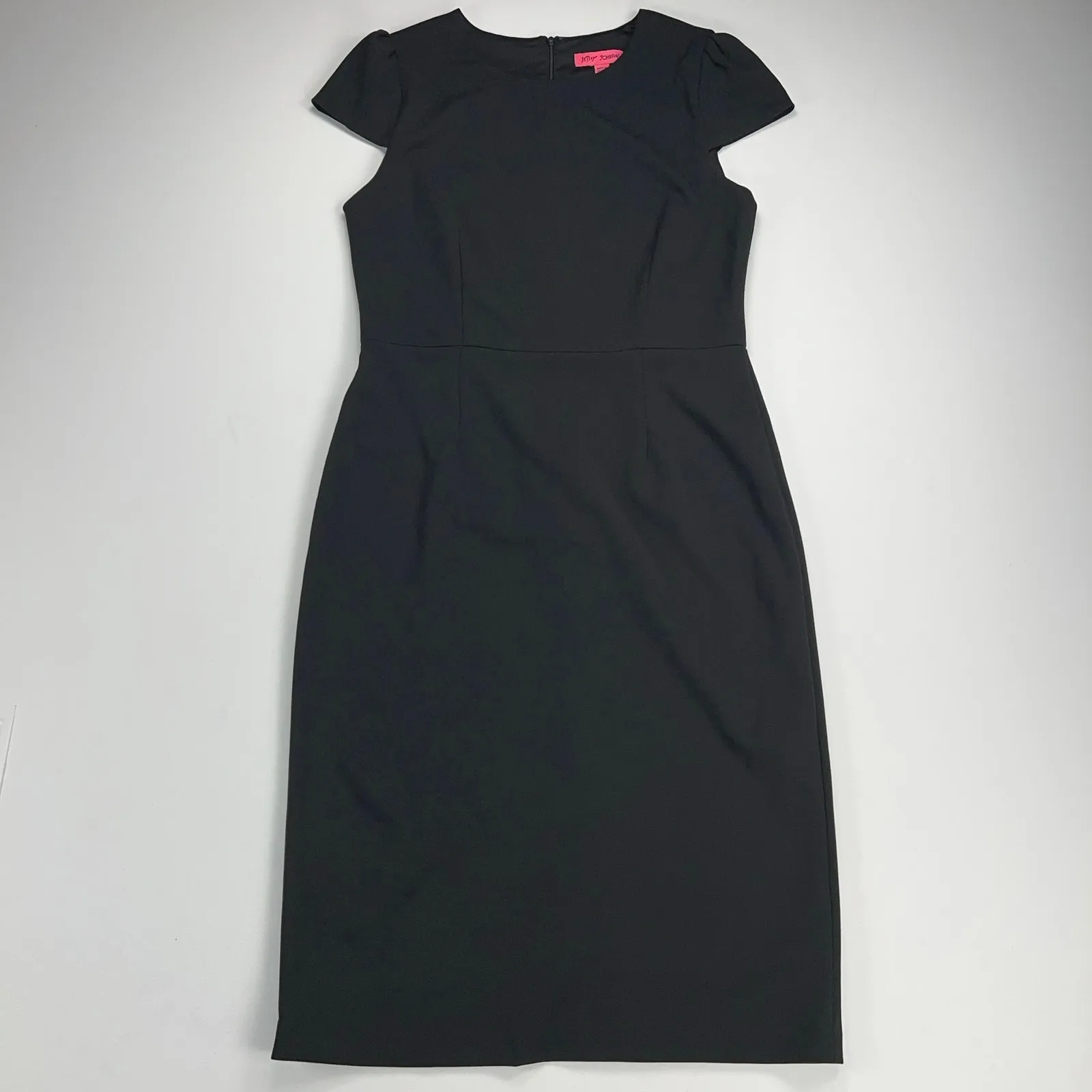 Betsy Johnson Puff Cap Sleeve Black Sheath Midi Dress Body Skimming Size 10 - Image 5