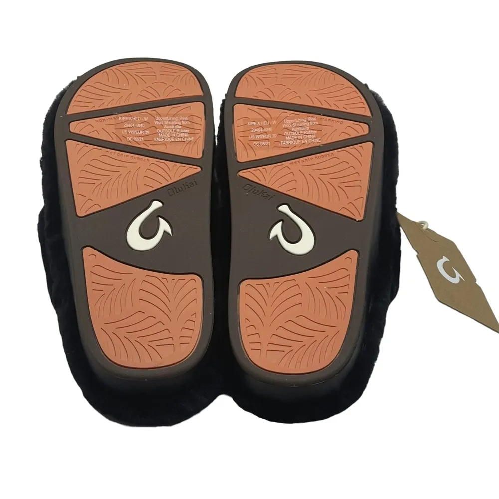 new  ʊ Shearling Fur Outdoor Slipper Thong Sandals ʊ Black 9M ʊ in Box - Image 14