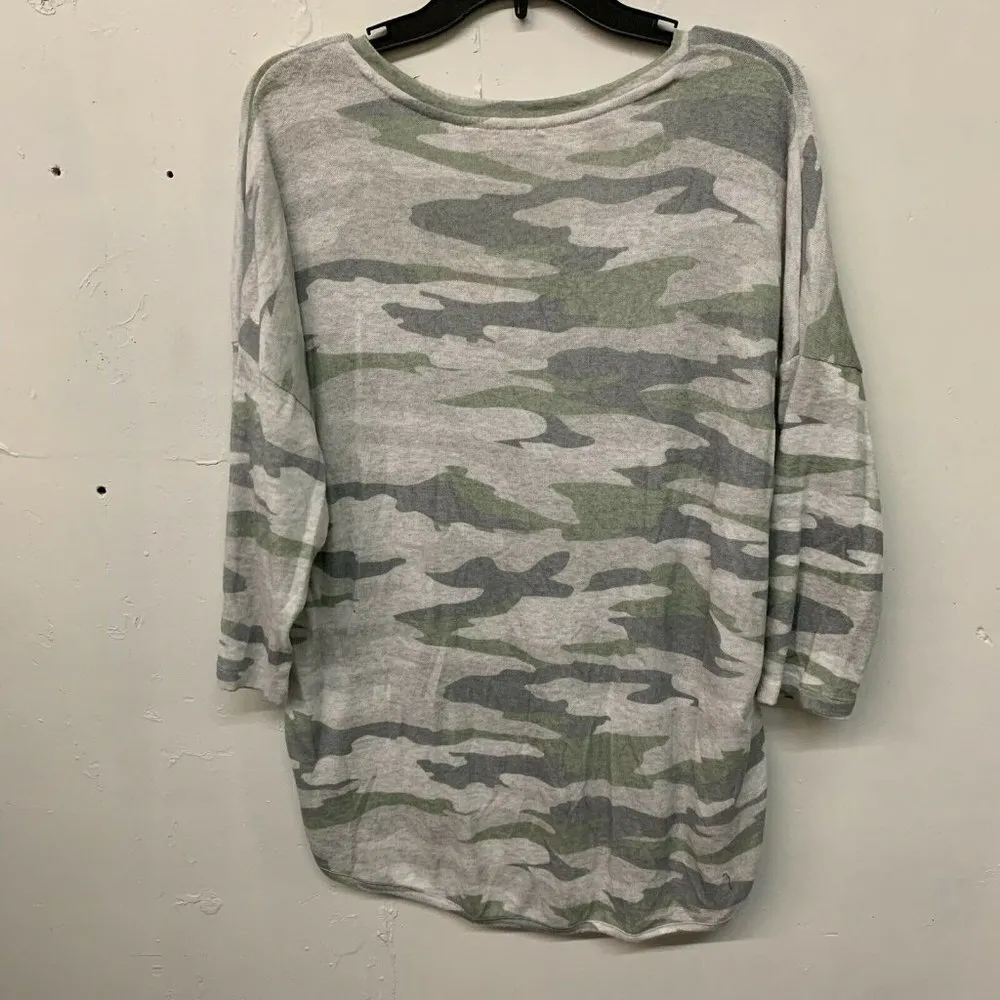 Philosophy Apparel Womens Multicolor Camo Cozy V-Neck T-Shirt Blouse - Image 3