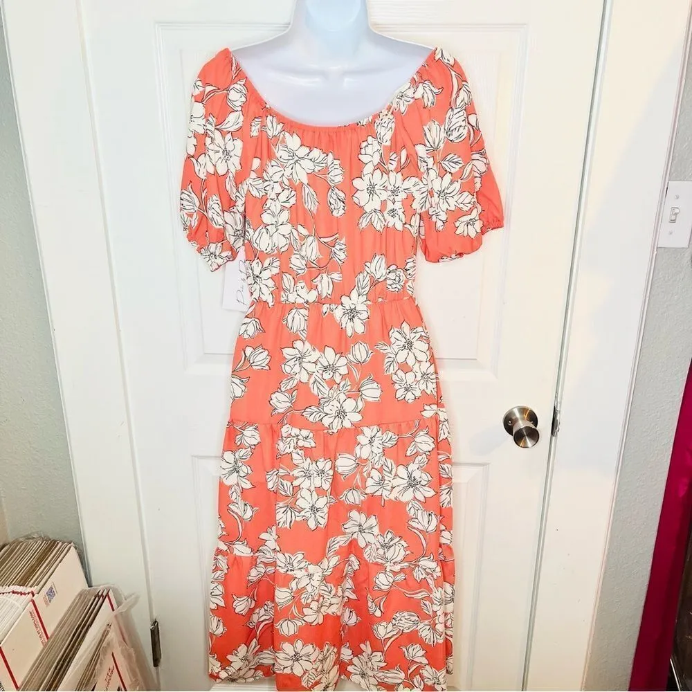 Modcloth Parker & Rowe Floral Bloom Wildly Tiered Midi Dress Coral Orange XS - Image 7
