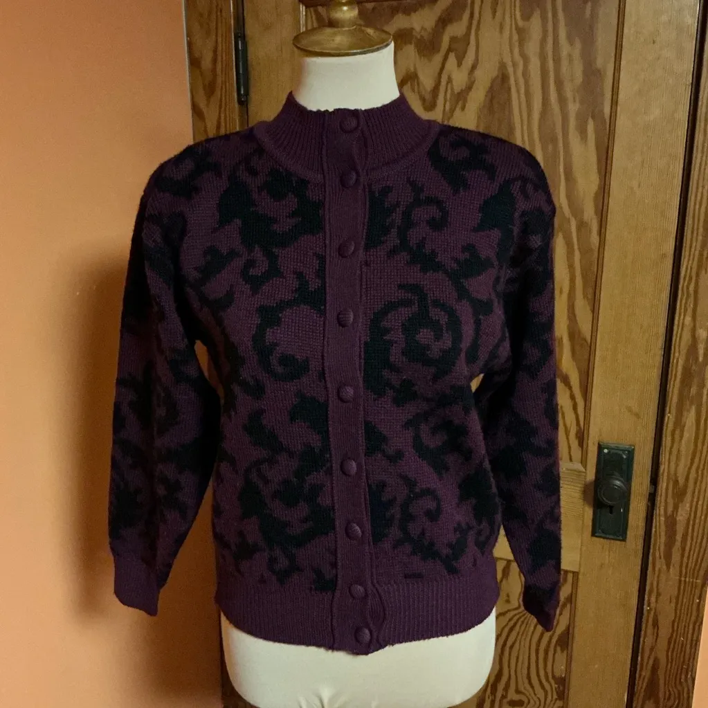 Vtg 80s Petite Illustrations geometric wool cardigan Size XS - Image 8