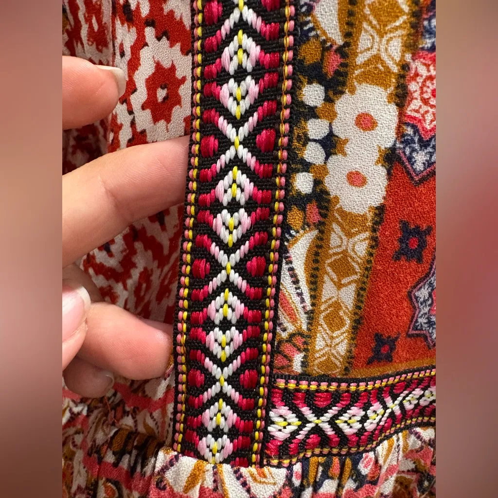 Brass & Roe Boho Long Sleeve Dress Size L Red Size L - Image 7