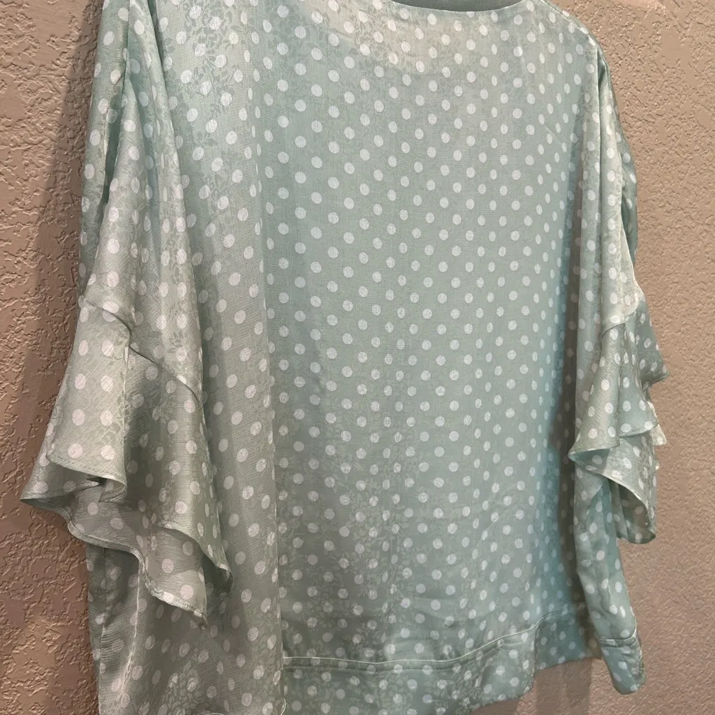 Zara Mint Green Polka Dot Jacquard Blouse with Ruffle Sleeves - Image 14