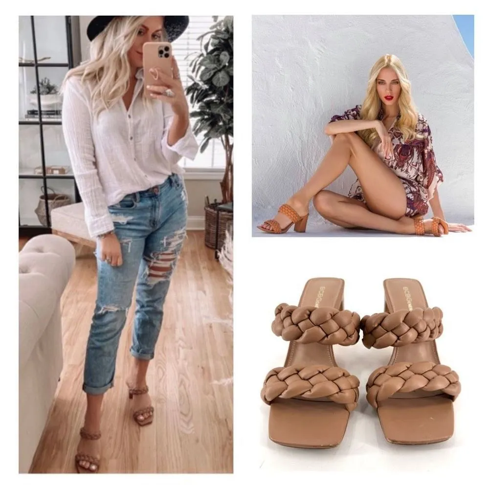 BCBGeneration Finaa braided double‎ strap sandals block heel Tan Size 6.5 - Image 2