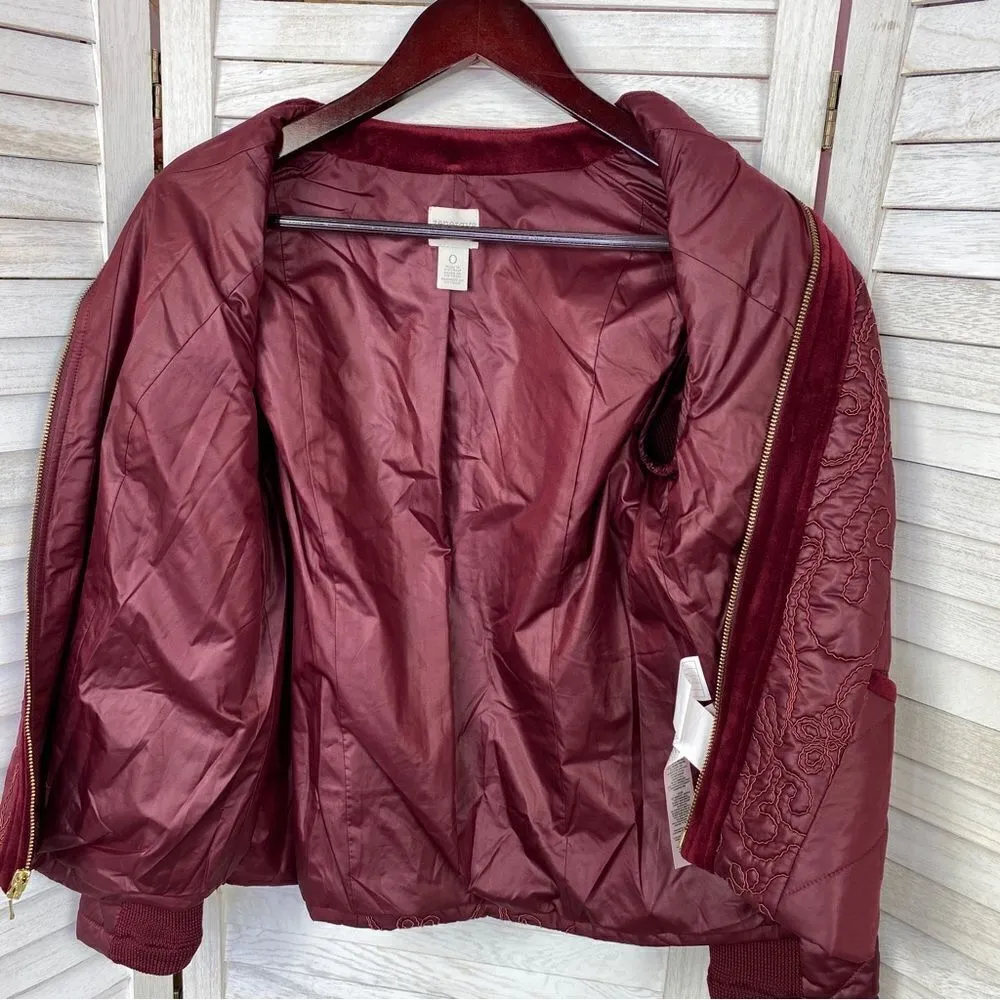 Zenergy by Chico’s Quilted Embroidered Puffer Moto Jacket Maroon Red Small - Image 11