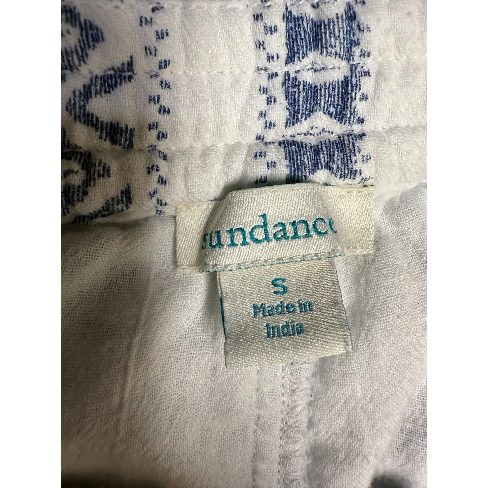 Sundance Women Shorts Sz S White Blue Artsy Boho Festival Tassle‎ Cotton Pull On - Image 3