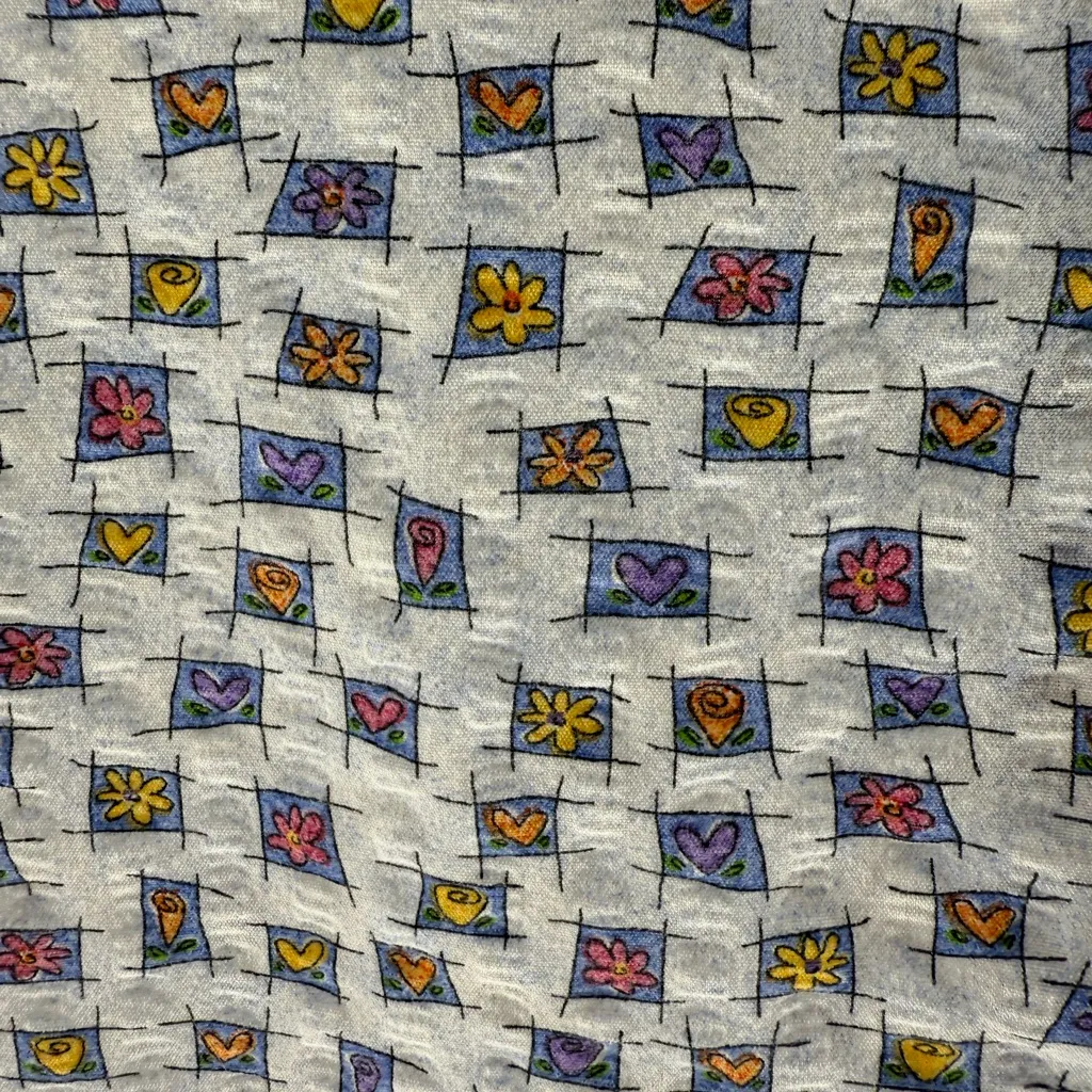 Vintage SB Fashion Scrubs Snap Scrub Top Light Blue Flower Heart Size Small EUC - Image 2