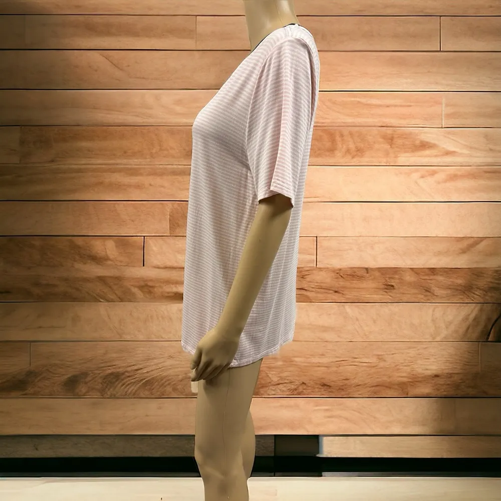 Lascana Pink White Navy Striped Soft Viscose Short Sleeve Tee Womens XL 12 14 - Image 3