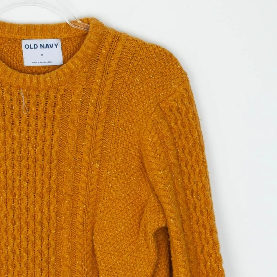 Old Navy Womens Wool Blend Cable Knit Crewneck Pullover Sweater Size M Gold Cozy - Image 2