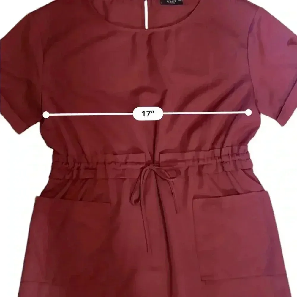 VICI CASUAL CINCH WAIST FRONT POCKETS MAROON WEEKEND SHIRT DRESS - SIZE L - Image 7