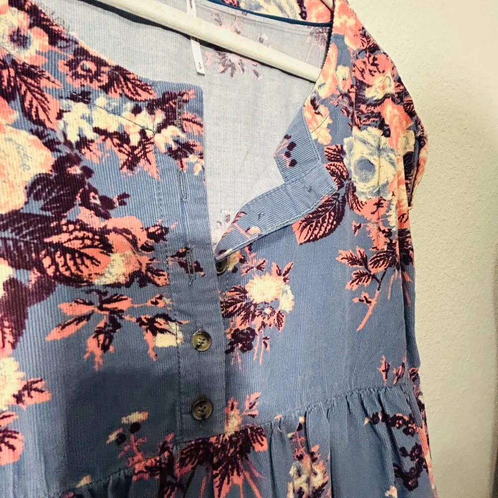 NEW Free People Cottagecore Harper Mini Dress Micro Corduroy Blue Combo Sz Small - Image 6