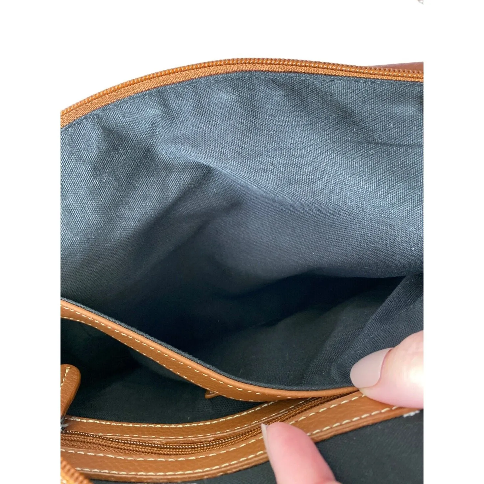 Tignanello Genuine Camel Soft Leather Handbag Crossbody Shoulder Pockets Purse Brown - Image 11