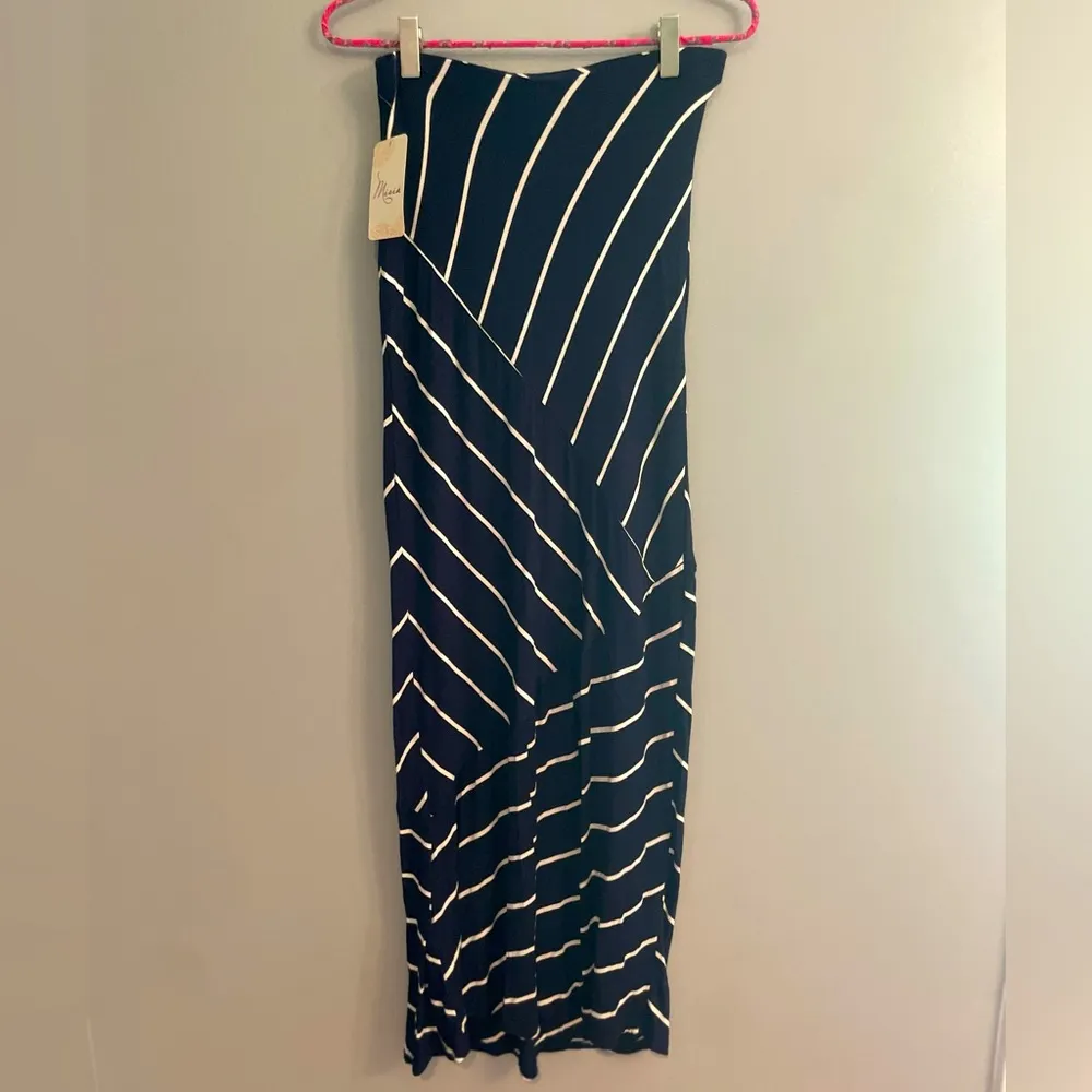 Women's Navy and White Striped Nautical Festival Maxi Skirt Size M - Image 2