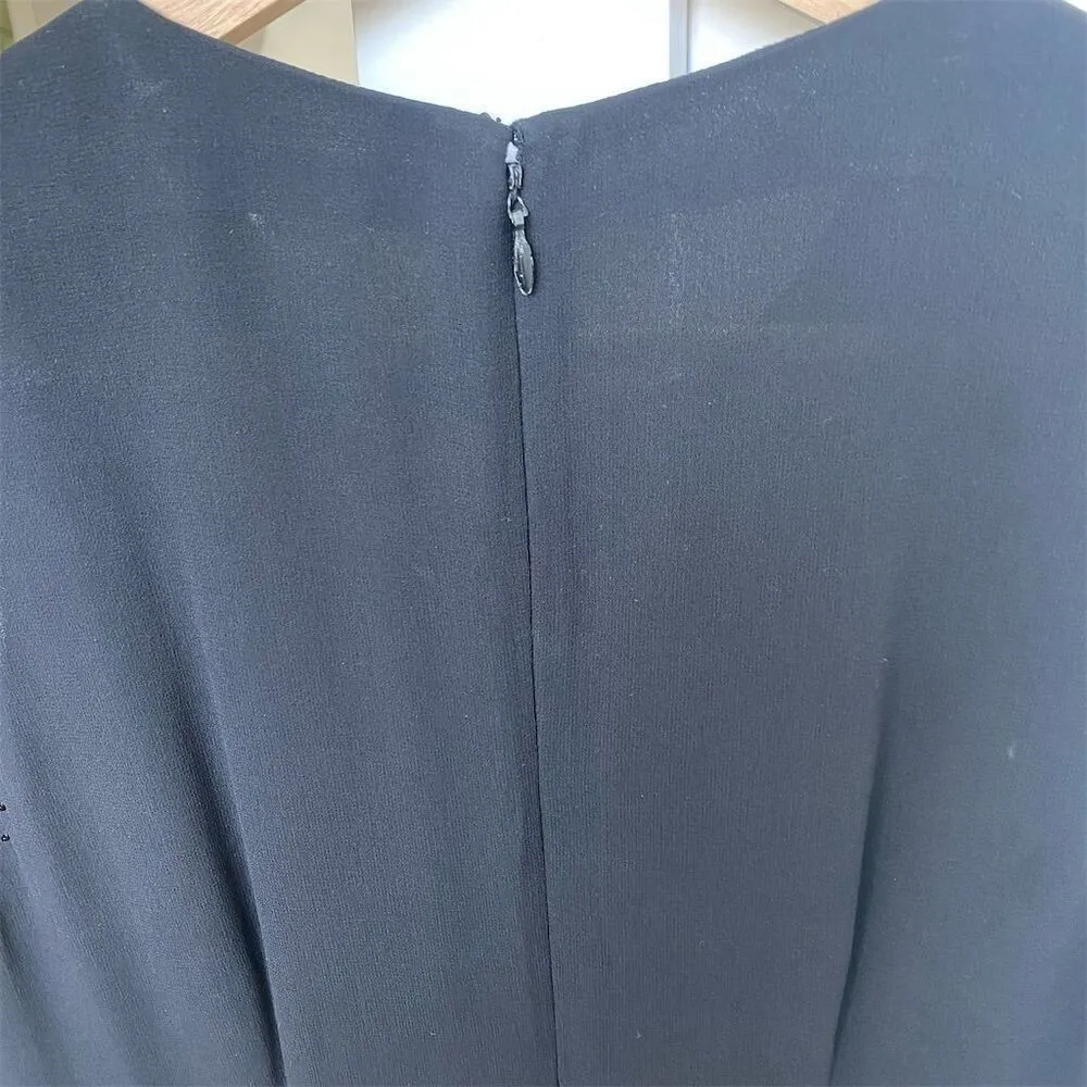 Vintage Ann Taylor Petite Beaded Silk velvet Size 12 Black Sleeveless Mini Dress - Image 5