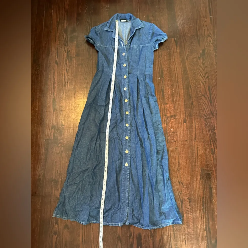 Vintage Blue 100% Cotton Made in USA Denim Maxi Dress Size 4 - Image 8