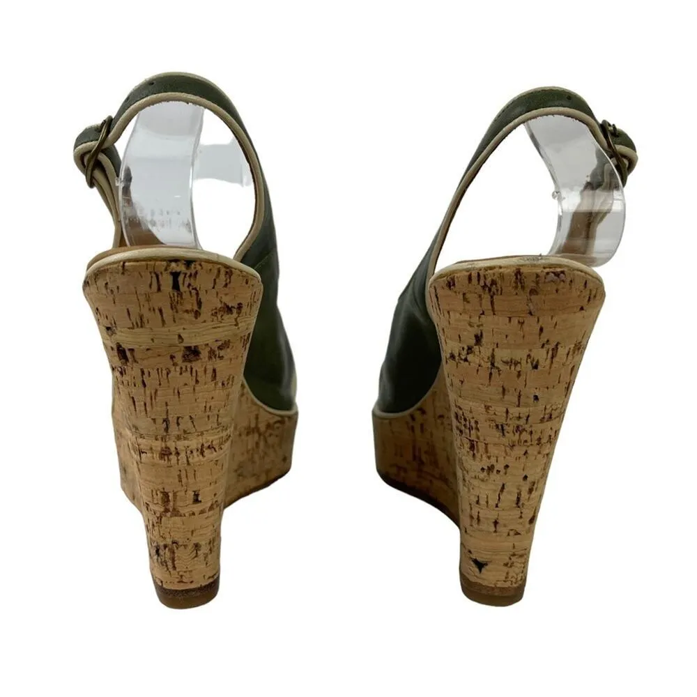 Fiorentini Baker Platform Cork Wedge Ankle Strap Green Leather Peep Toe Sandals Size 6 - Image 6