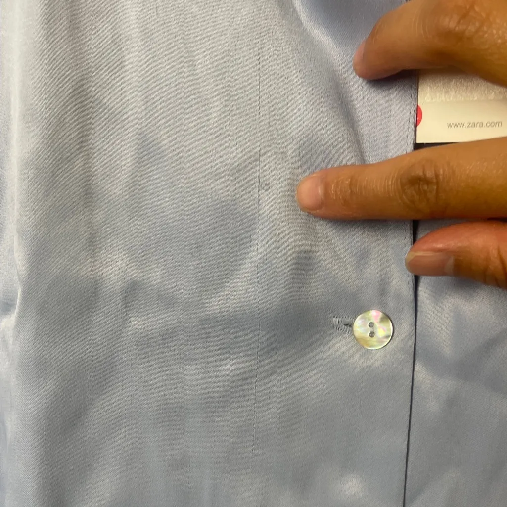 Zara Light Blue Button-Up Shirt with two pockets on the front. - Image 9