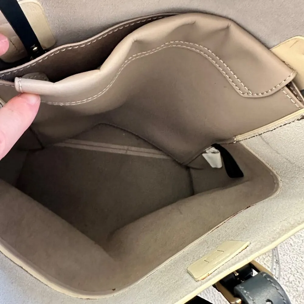 Vince Camuto Large Two-Tone Ivory/Gray Colorblock Leather Tote - Image 10