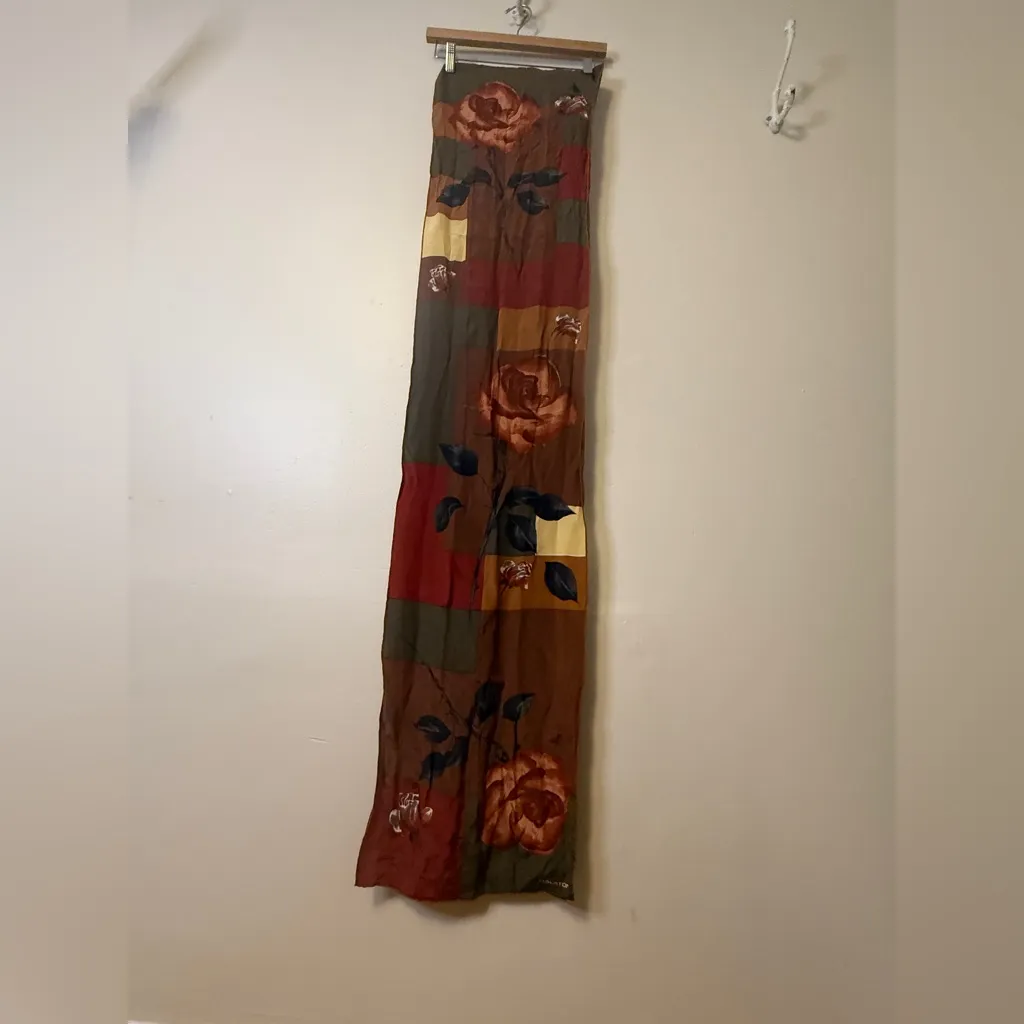 Halston Silk Scarf Vintage 1980’s Abstract Patchwork Floral Print Italy Red - Image 8