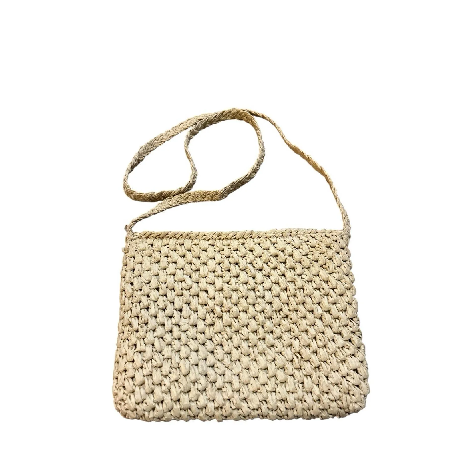 Purse crossbody Blue Miami rafia straw paper weave Flowers Boho Beach - Image 3