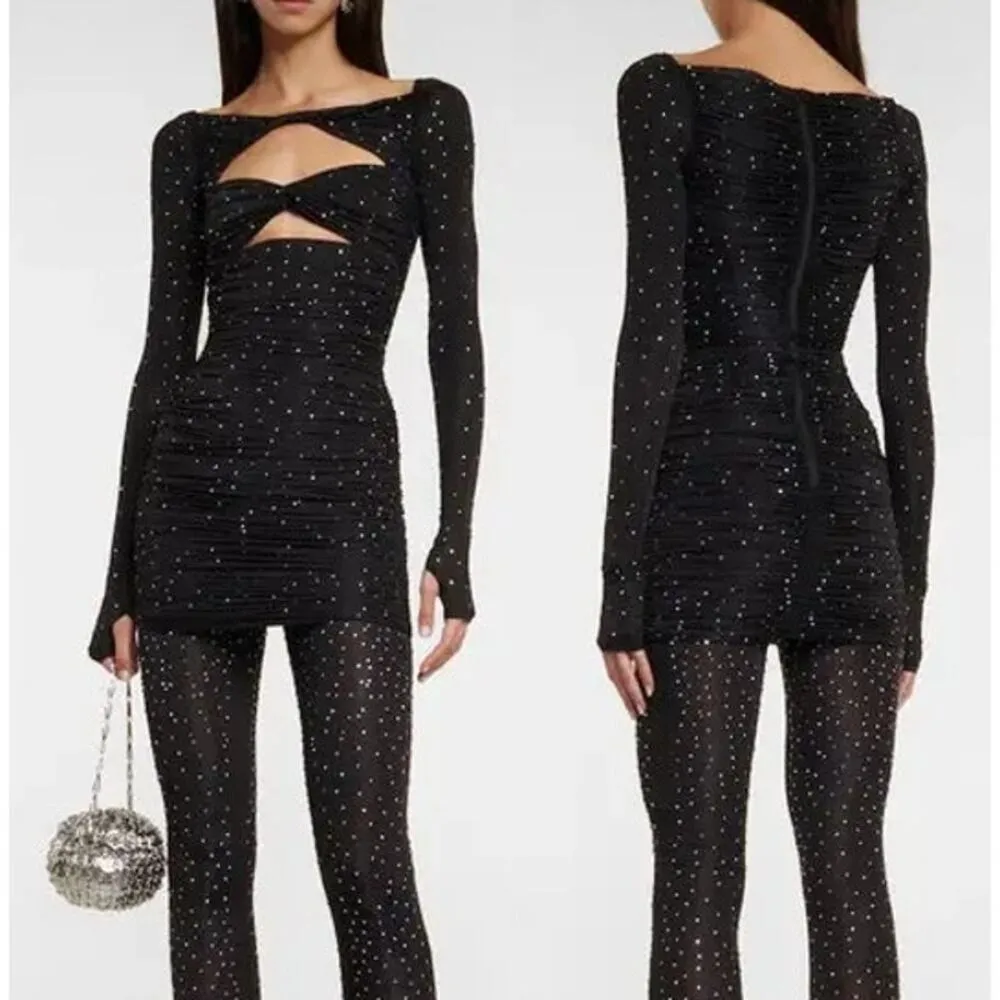 NWOT Alex Perry Embellished Cutout Bodycon Minidress & Leggings Black 8 UK /US 4 - Image 2