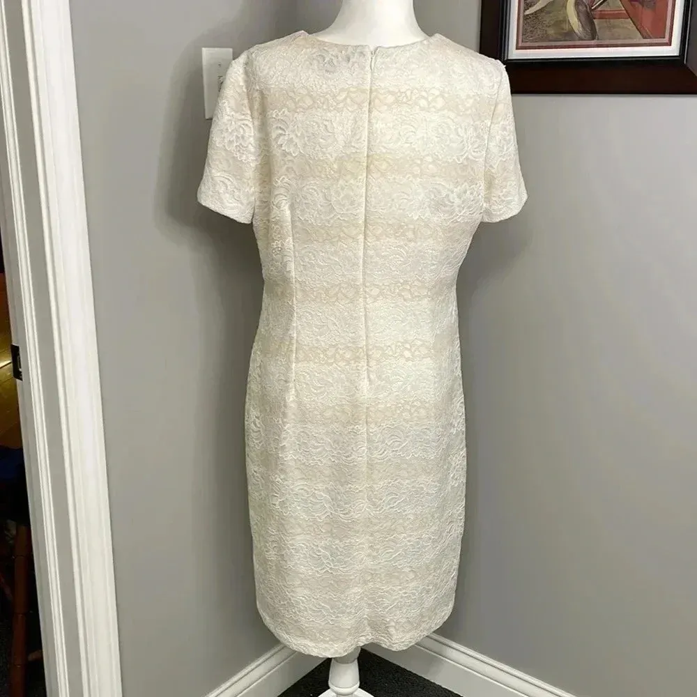Lauren Ralph Lauren Beige Mono Neutral Lace Sheath Dress Size 16 Womens Stunning - Image 4