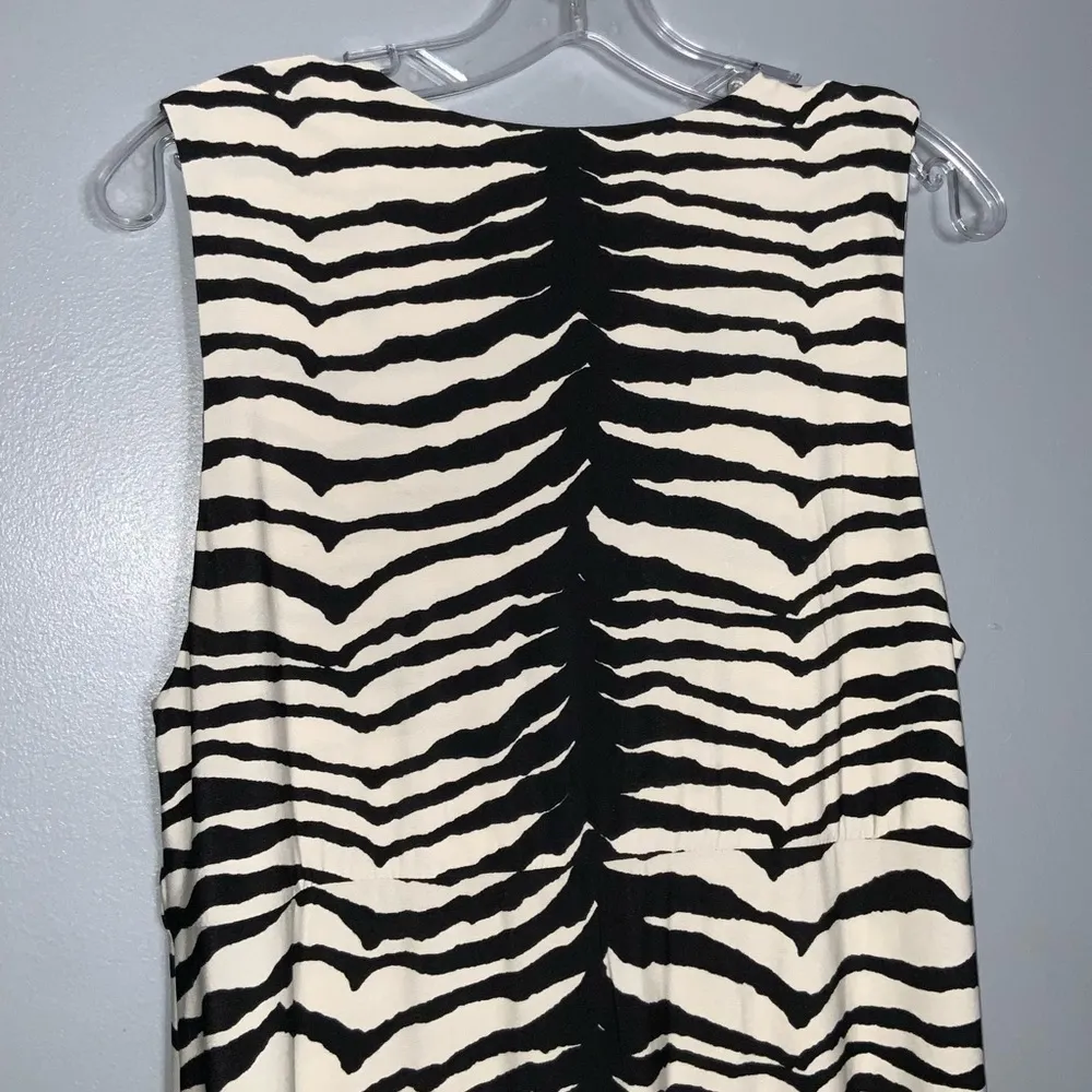 Chico’s Brown & Cream Zebra Sleeveless V Neck Bejeweled Maxi Stretchy Dress L - Image 6