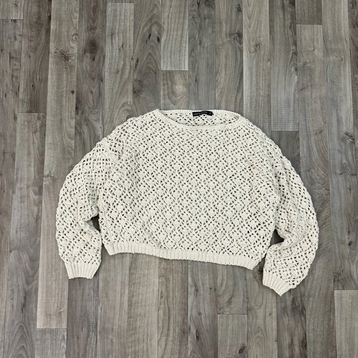 Moon & Madison crochet beachy knit tan sweater - Image 2