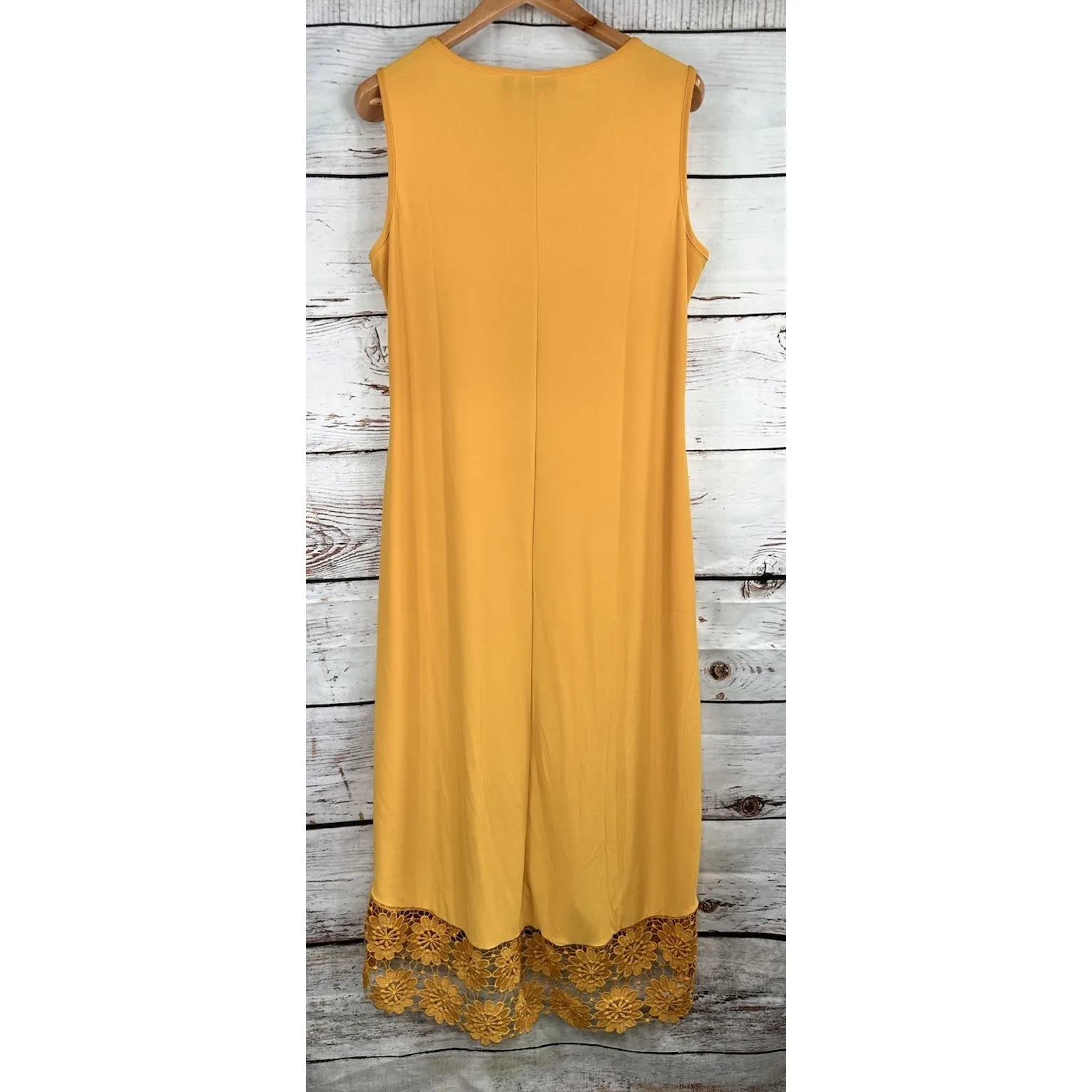 Nina Leonard Women's Size XL Yellow Hi-Low Bodycon Maxi Dress‎ Embroidery - Image 5