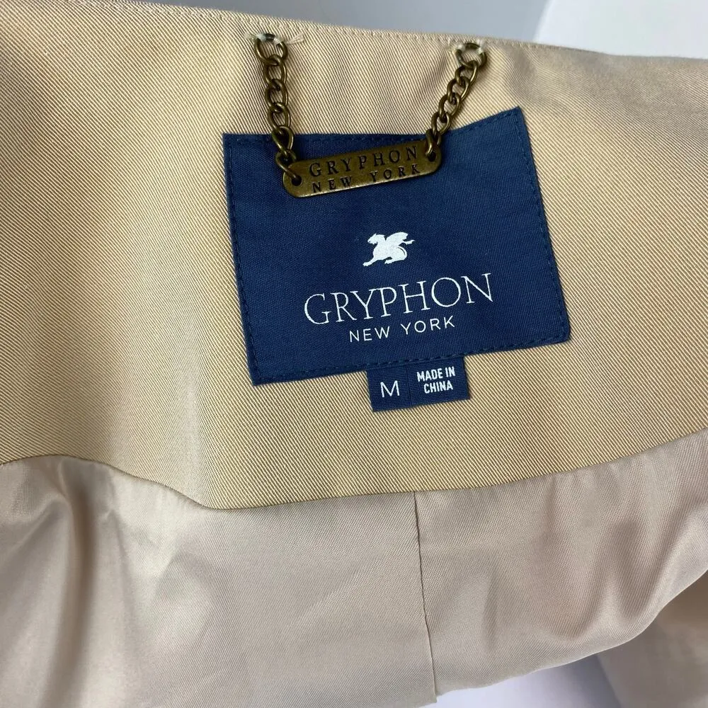 Gryphon Khaki Spike Studded Full Zip Trench Coat Silver Size M - Image 7