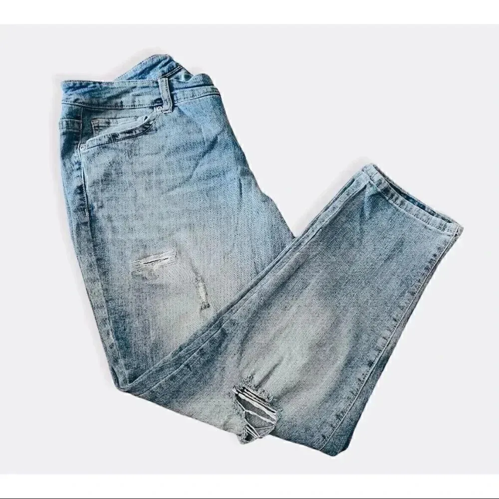 Faded Glory Lake Wash Distressed, High Waist Ripped Boyfriend Womens Jeans - Image 2