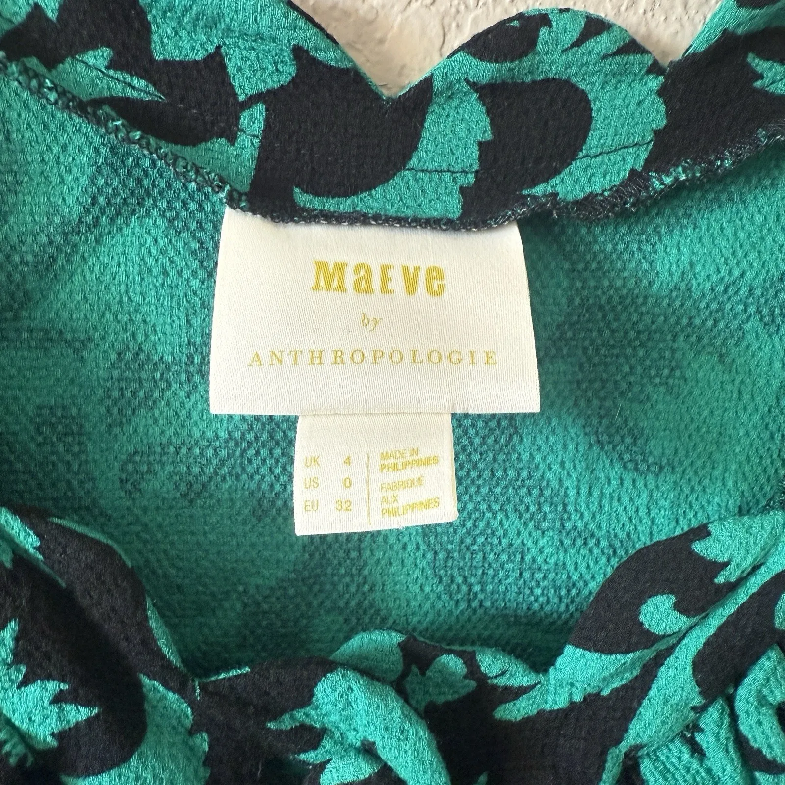 Anthropologie Maeve Aseey Blouse Floral Black And Green Jacquard Blouse Feminine - Image 4