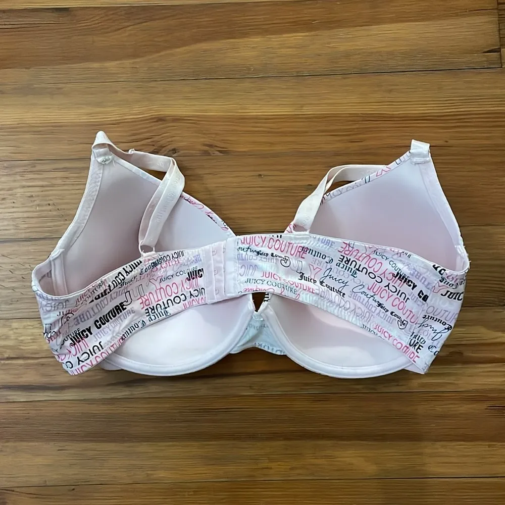 Juicy Couture Pink Bra with Text Print Womens Size 40D Padded Underwire Logo - Image 4