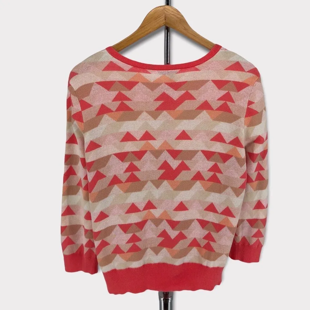 Halogen Cardigan Pink Coral Tan Geometric Print Button Cardigan - Image 8