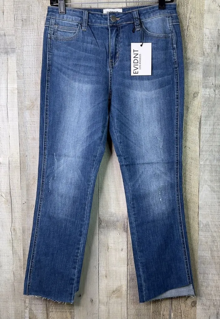 EVIDNT Los Angeles Size 28 Straight Leg Asymmetrical Cut Raw Hem Blue Denim Jean - Image 1