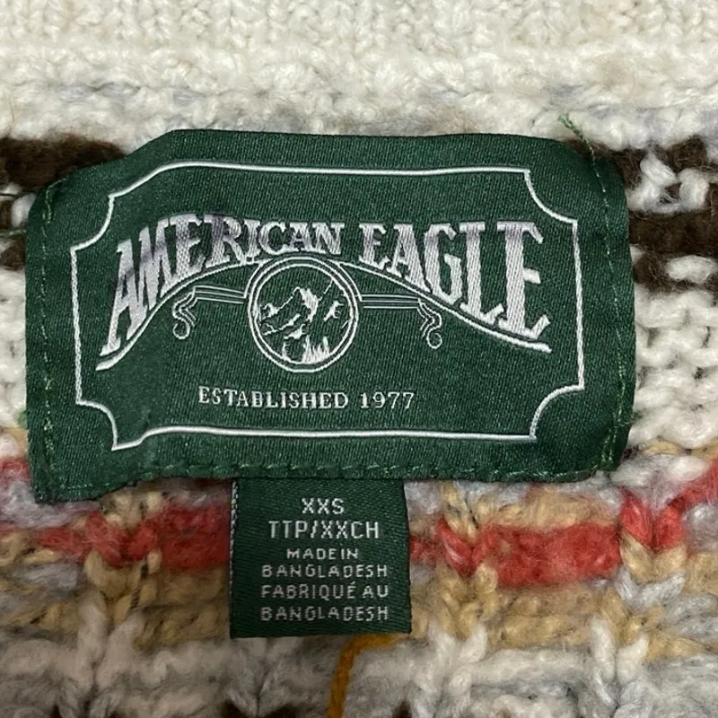 American Eagle Multicolor Fair Isle Southwest Button Crop Cardigan Sweater XXS - Image 3