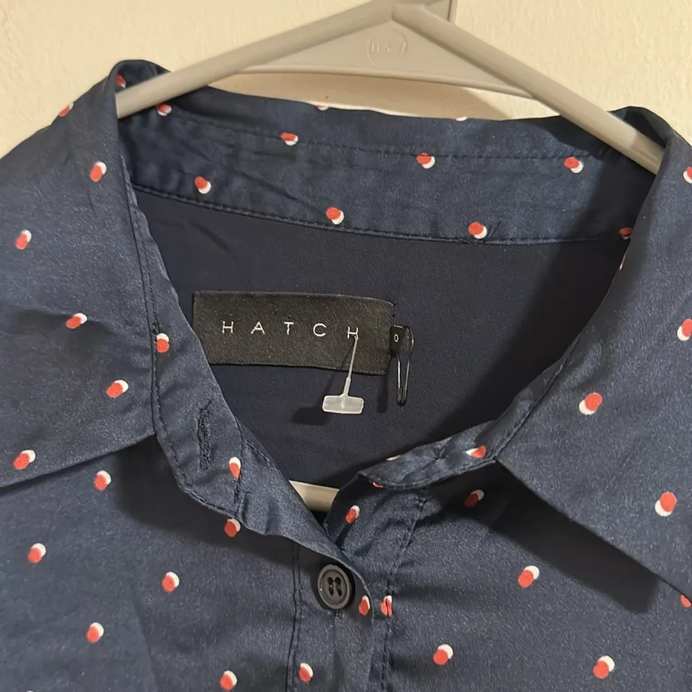 Hatch maternity Delfina Navy Blue Polka Dot satin finish Dress size 0 m/ XS - Image 2