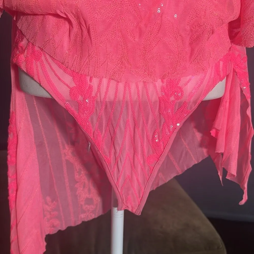 Womens Skimpy Sexy Pink Strapless Sheer Sparkly Party Club Dress Bodysuit Size M Size M - Image 5