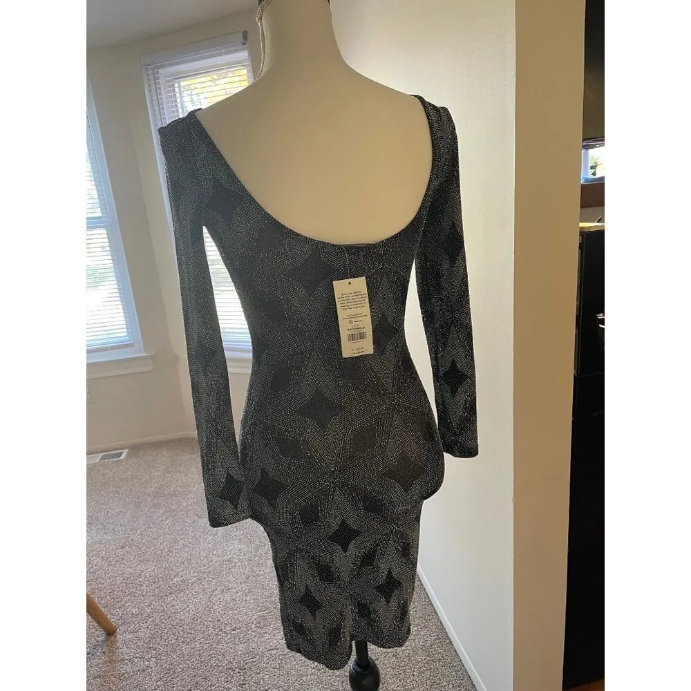 Miss Selfrige Sparkly Body-con New Year Eve Dress Silver & Black - Image 5