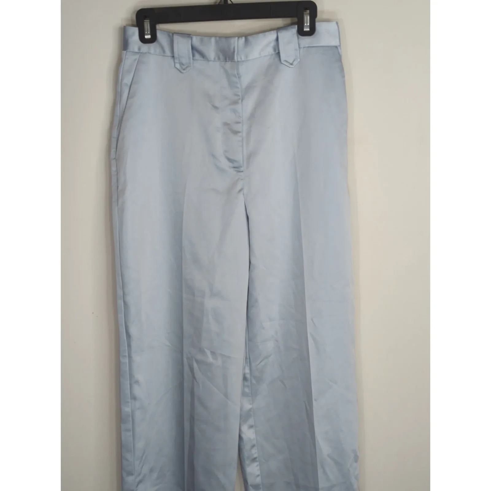 Zara Light Blue Straight Leg Satin Trouser Pants Women's Medium Business Casual - Image 2