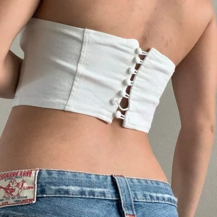 Adika white denim bustier corset crop top - Image 2