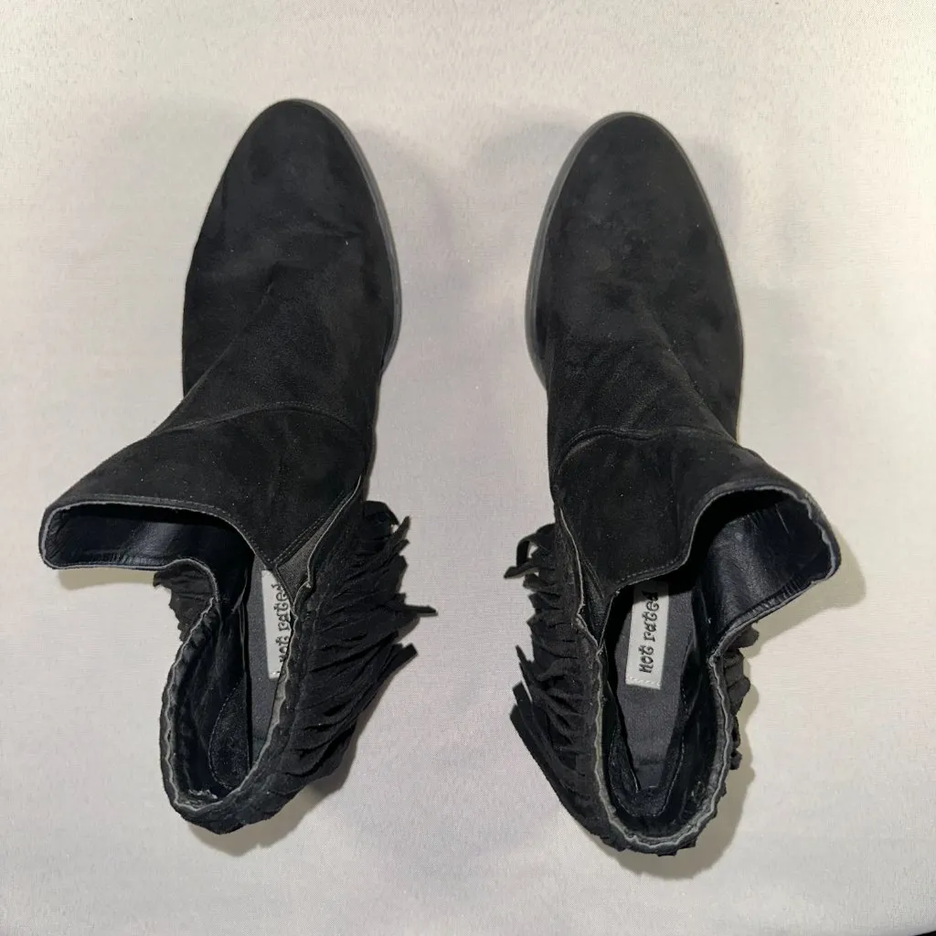 Not Rated - Black Faux Suede Fringe Booties Womens Size 11 Western Concert Sexy - Image 5