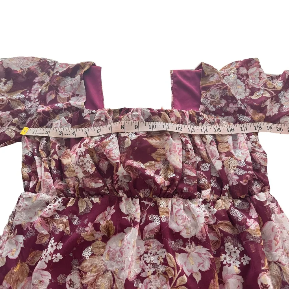 NWT ARULA Altar’D State Pink Floral Maxi Dress Long Sleeve Open Back Sequin XL X Red - Image 14