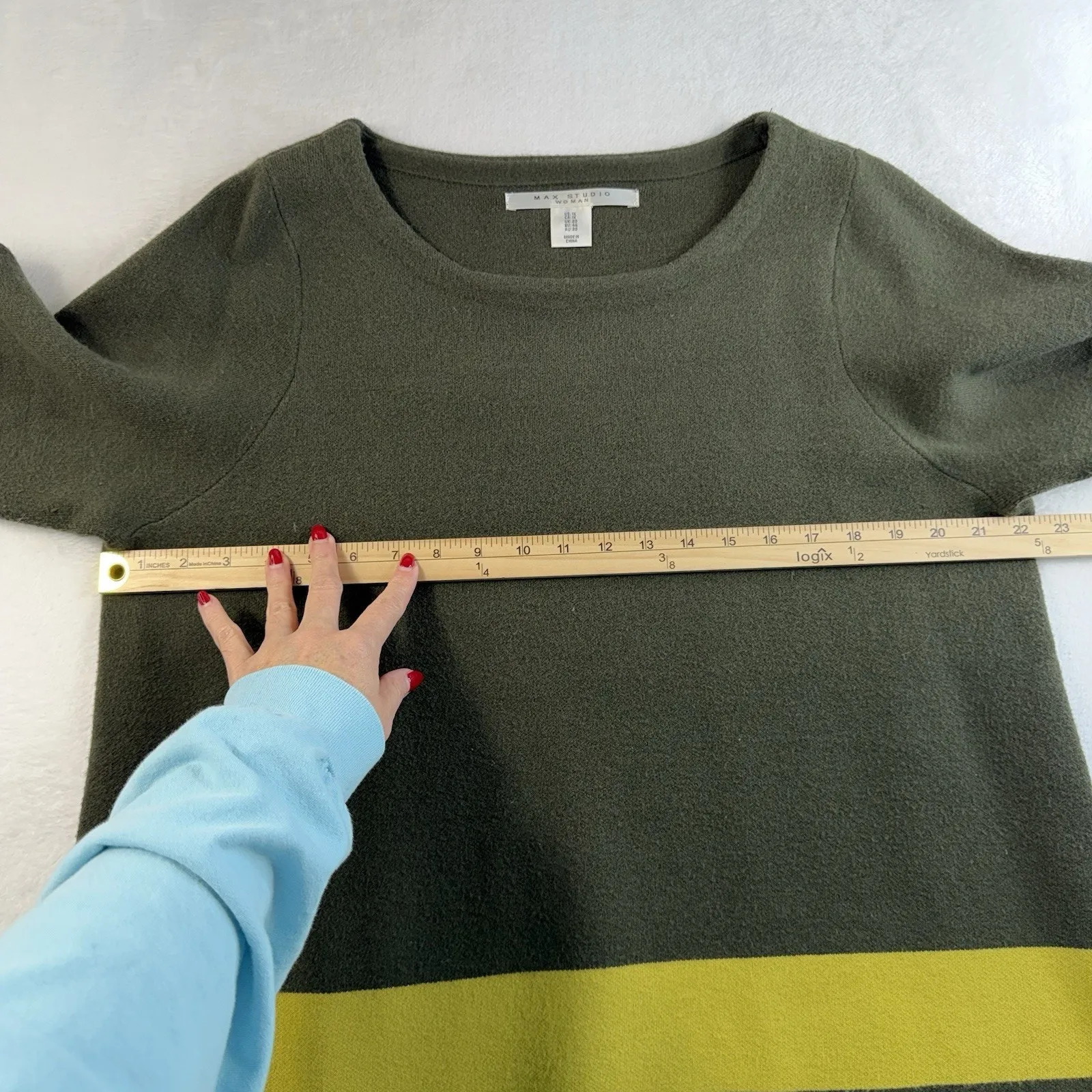 Max Studio Plus 1X Sweater 3/4 Sleeve Forest Green Striped Pullover Women's - Image 6