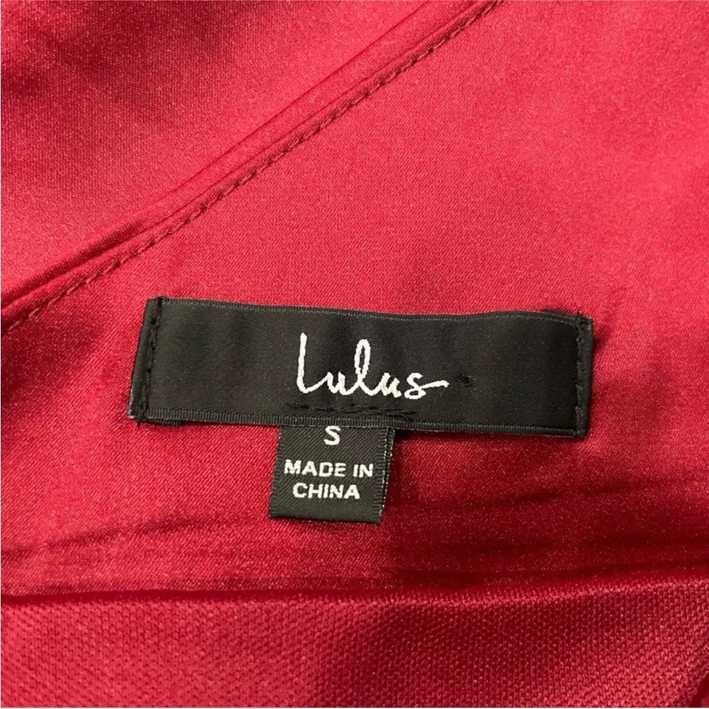 Lulus Sereno Wine Satin Cowl Neck Asymmetrical Midi Dress Small S - Image 8