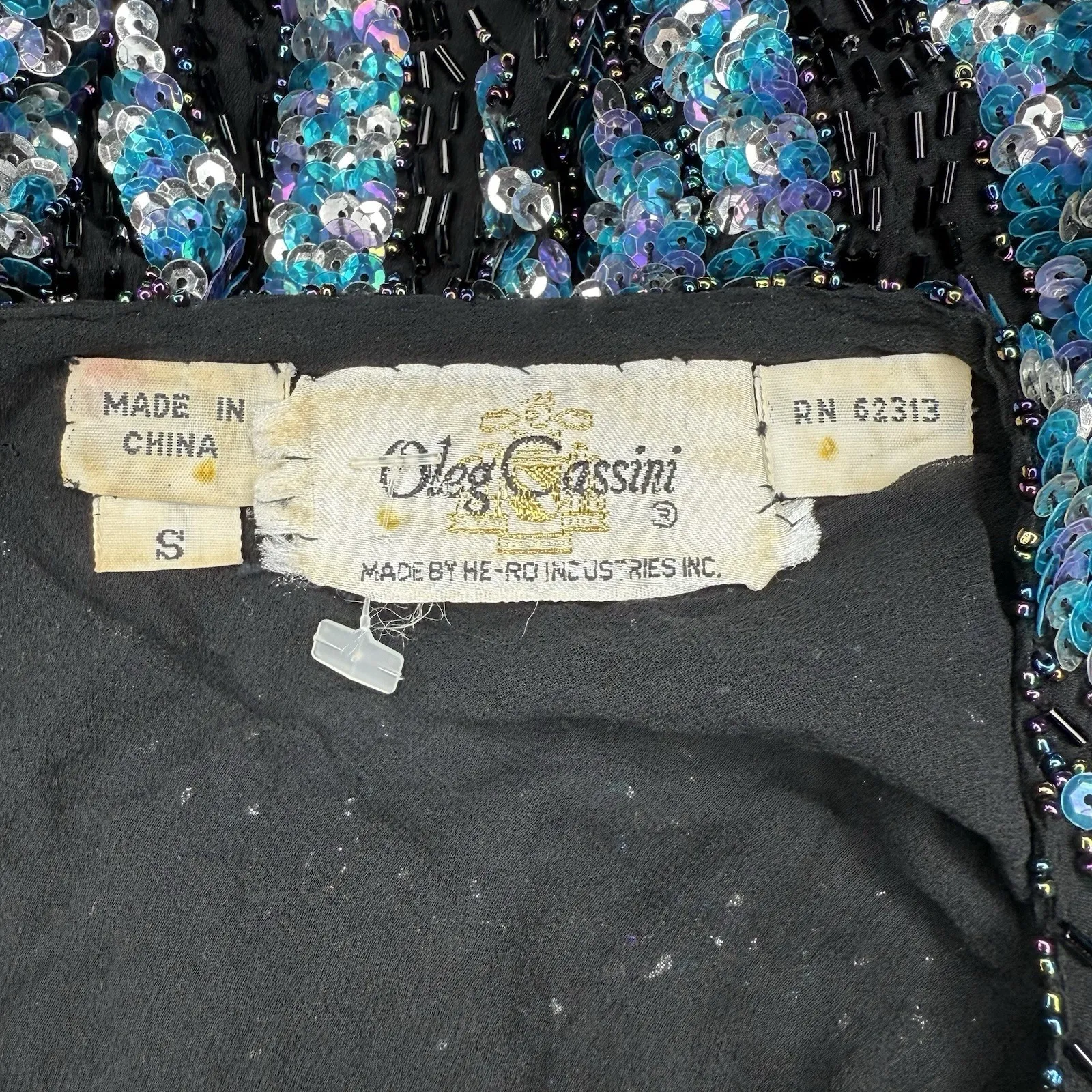 Vintage Oleg Cassini Blouse Small Beaded 100% Silk Formal Long Sleeve Evening - Image 7