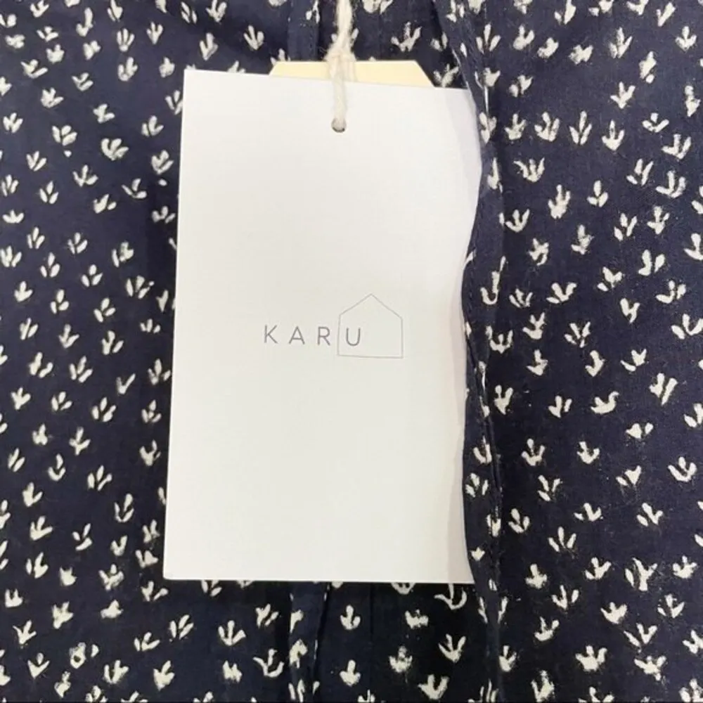 NWT Karu Handprinted Scrub Print Pants Midnight Blue Artisan Womenâs Size Medium - Image 9