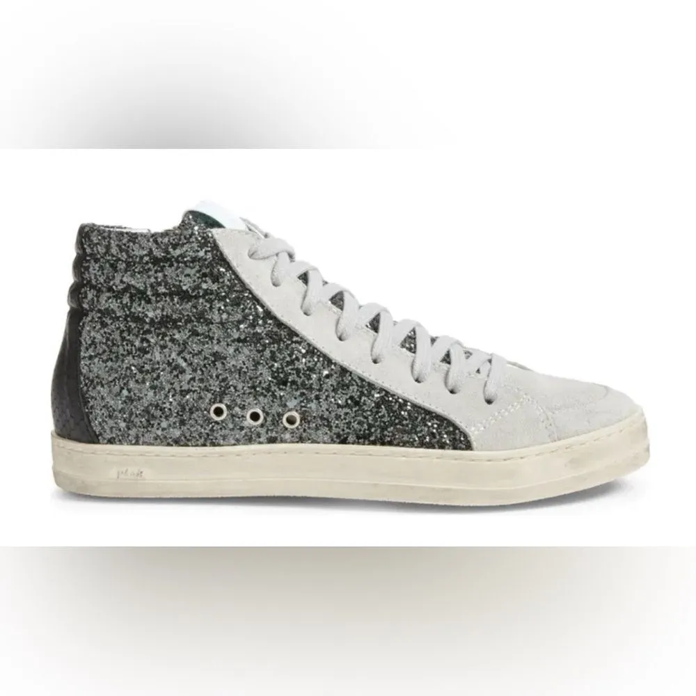 P448 Glitter Skater High Top Sneaker Shoes Black Gray- Size 39 (8.5/9) - Image 3