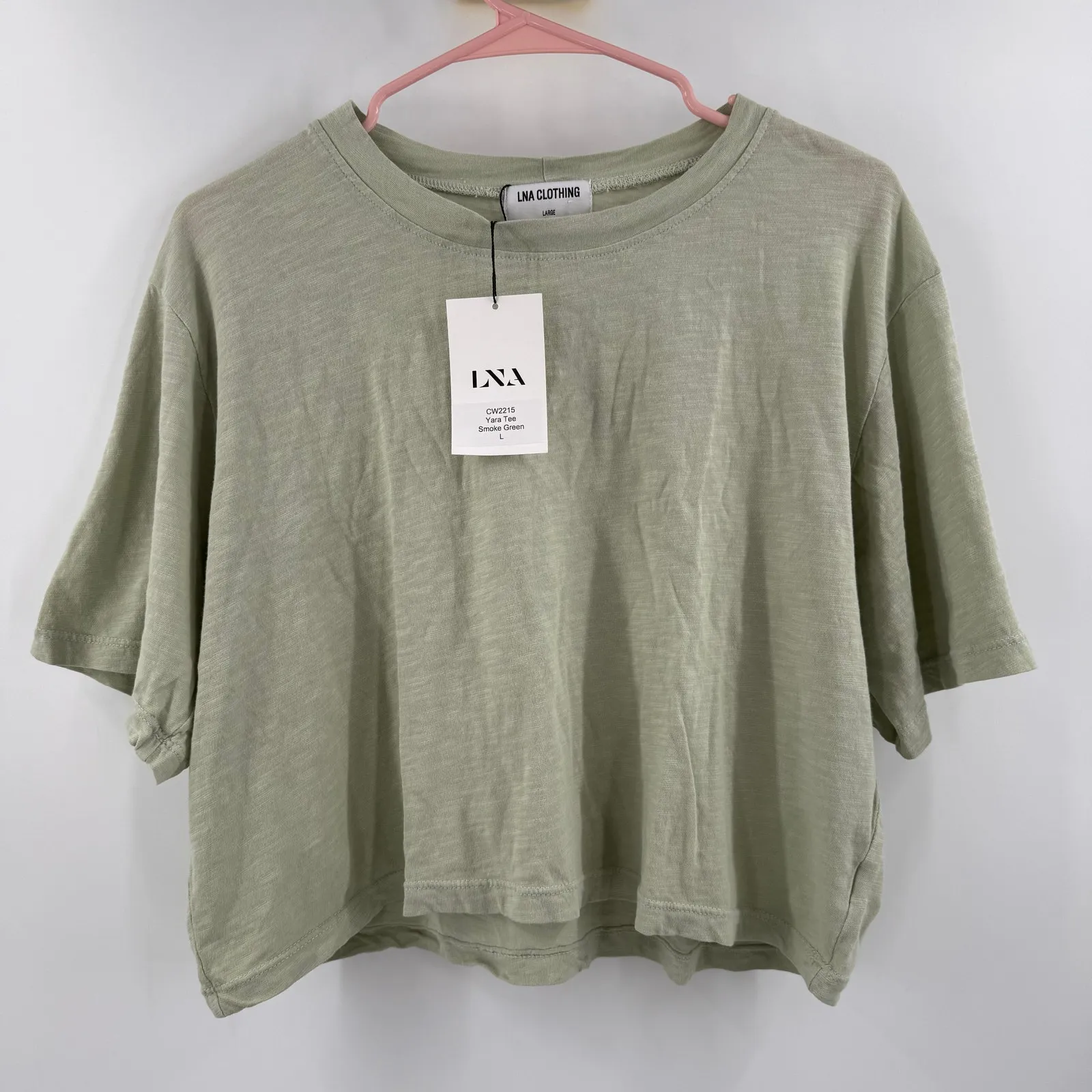 LNA CLOTHING Tee Size Large NWT Yara Smoke Green Crop Cropped Casual Comfy Top - Image 9